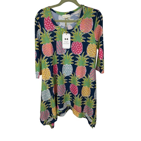 Simply Southern Pineapple Print 3/4-Sleeve Asymmetrical Top Tunic Size S - Picture 1 of 6